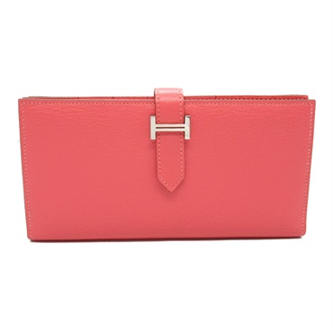 HERMES Bearn Soufflet Bi-fold Long Wallet purse 039078CK Chevre Rose azalee SHW