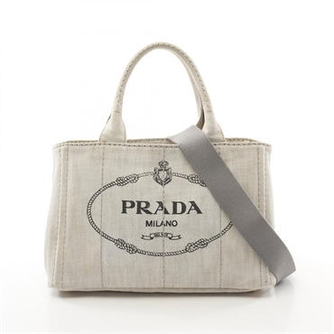 PRADA CANAPA 2way shoulder Tote Bag 1BG439 canvas Gray Used Women logo