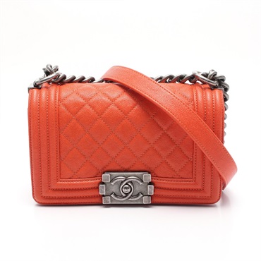 CHANEL Boy Chanel Small chain Shoulder Bag A67085 Grained Calf Orange Used