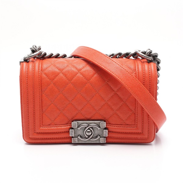 CHANEL Boy Chanel Small chain Shoulder Bag A67085 Grained Calf Orange Used