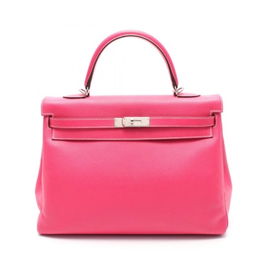 HERMES Kelly 35 Hand bag Q Outside stitched Epsom Pink Rose tyrien Used SHW