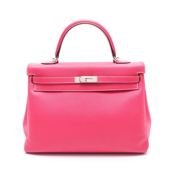 HERMES Kelly 35 Hand bag Q Outside stitched Epsom Pink Rose tyrien Used SHW