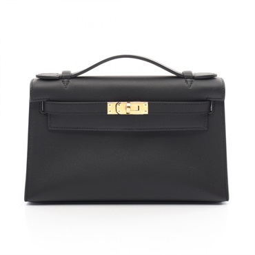 HERMES Pochette Kelly Mini Handbag 049417CC Swift leather Black Used Women GHW W