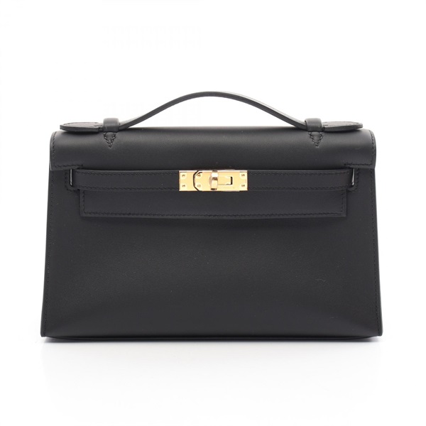 HERMES Pochette Kelly Mini Handbag 049417CC Swift leather Black Used Women GHW W