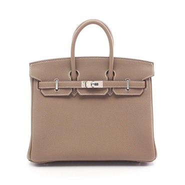 HERMES Birkin 25 Handbag 041344CK Togo leather Beige Etoupe Grey Used W SHW