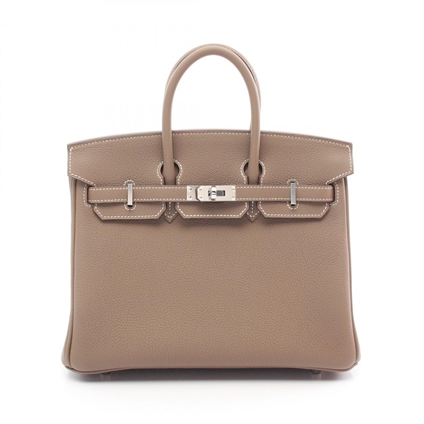 HERMES Birkin 25 Handbag 041344CK Togo leather Beige Etoupe Grey Used W SHW