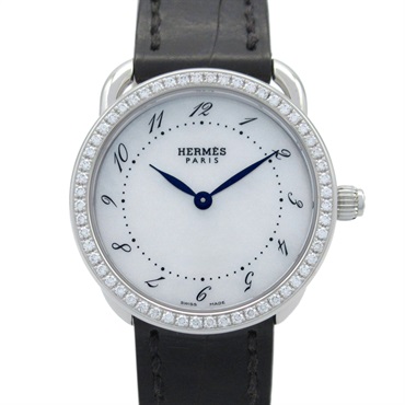 HERMES Arceau Diamond Bezel Wrist Watch AR5.230 Quartz SS leather Used Women