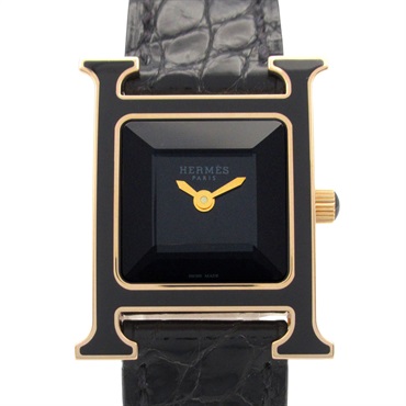 HERMES H Watch PM Wrist Watch HH1.270b Quartz K18PG Gold leather Used Women