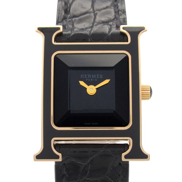 HERMES H Watch PM Wrist Watch HH1.270b Quartz K18PG Gold leather Used Women