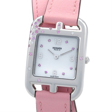 HERMES Cape Cod PM Double Tour Wrist Watch CC1.233 Quartz SS Diamond Used Women