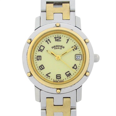 HERMES Clipper Wrist Watch CL4.220 Quartz Gold Plated Stainless Steel Used Women