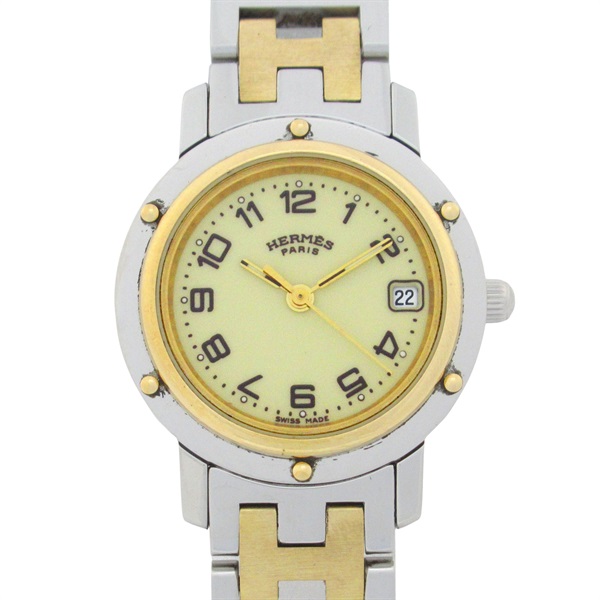 HERMES Clipper Wrist Watch CL4.220 Quartz Gold Plated Stainless Steel Used Women
