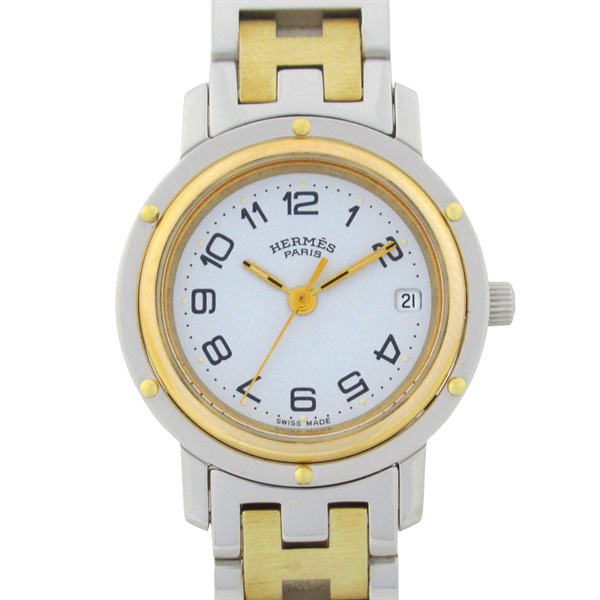 HERMES Clipper Wrist Watch CL3.240 Quartz Gold Plated Stainless Steel Used Women