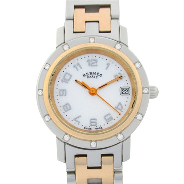 HERMES Clipper Nacre 12PDiamond Wrist Watch CL4.222 Quartz SS PGP Used Women