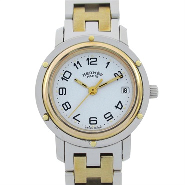 HERMES Clipper Wrist Watch CL3.240 Quartz Stainless Steel Gold Plated Used Women
