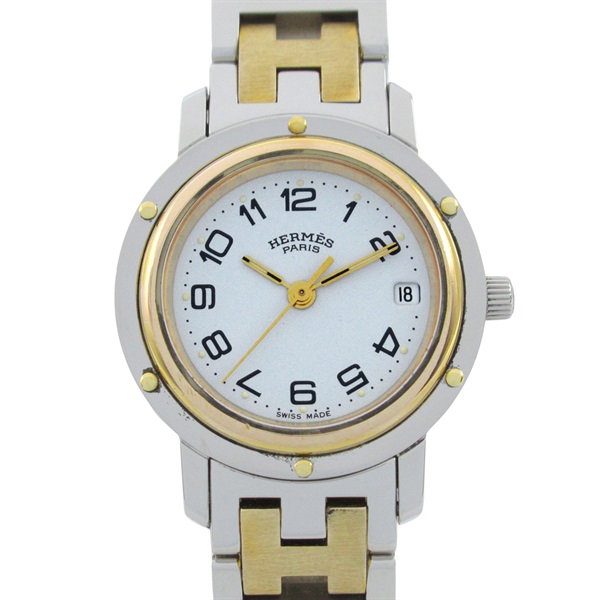 HERMES Clipper Wrist Watch CL3.240 Quartz Stainless Steel Gold Plated Used Women