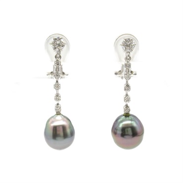JEWELRY Black Pearl Diamond Earrings 14KWG White gold Used women