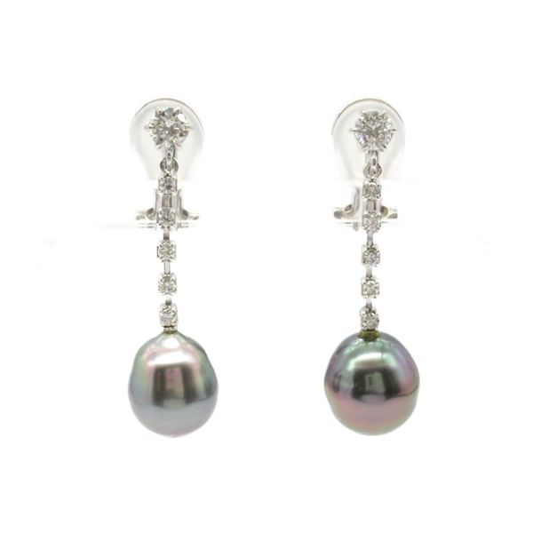 JEWELRY Black Pearl Diamond Earrings 14KWG White gold Used women