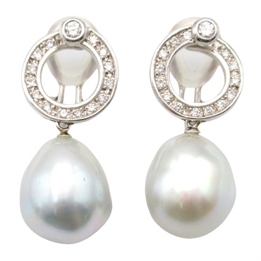 JEWELRY Pearl Diamond clip-on earrings Pt900 Platinum White Used women