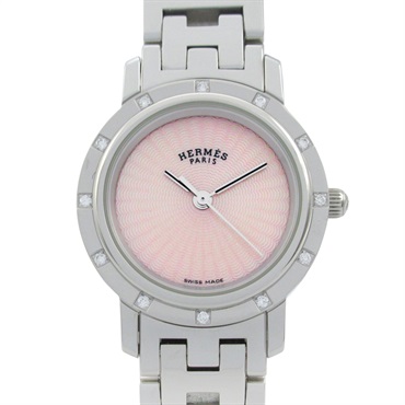 HERMES Clipper Nacre 12P Diamond Wrist Watch CL4.230 Quartz SS Used Women