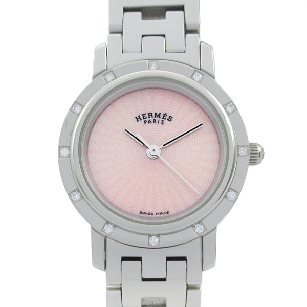 HERMES Clipper Nacre 12P Diamond Wrist Watch CL4.230 Quartz SS Used Women