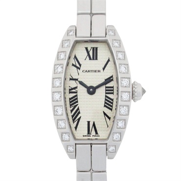 CARTIER Mini Tonneau Lanier Diamond Wrist Watch WJ2004W3 Quartz 18KWG Used Women