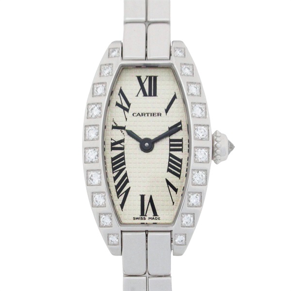 CARTIER Mini Tonneau Lanier Diamond Wrist Watch WJ2004W3 Quartz 18KWG Used Women