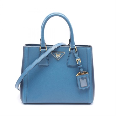 PRADA 2way shoulder Handbag BN2608 leather Blue Navy Used Women GHW logo