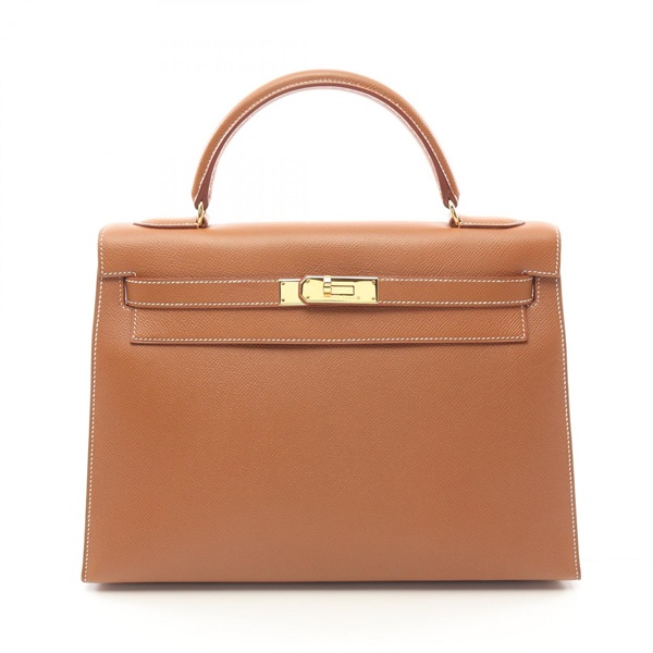 HERMES Kelly 32 Hand bag A shoulder Courchevel Brown Gold Used GHW