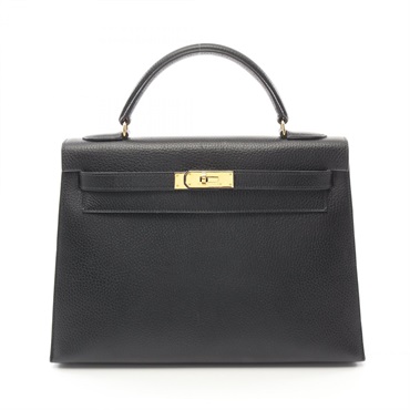 HERMES Kelly 32 Handbag Ardennes leather Ardennes leather Black Used Women