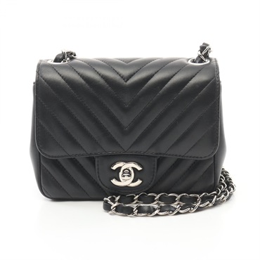 CHANEL Mini flap chain Shoulder Bag A35200 Lamb sheep leather Black Used SHW CC
