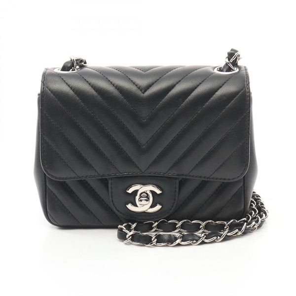 CHANEL Mini flap chain Shoulder Bag A35200 Lamb sheep leather Black Used SHW CC