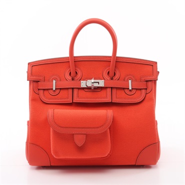 HERMES Birkin Cargo 25 Hand bag W Swift leather Toille H Red Orange field SHW