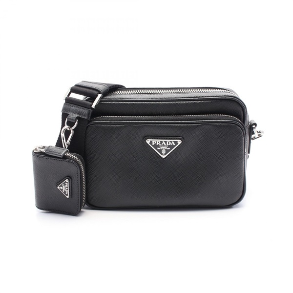 PRADA Shoulder Bag crossbody 2VH170 leather Black Used mens SHW logo
