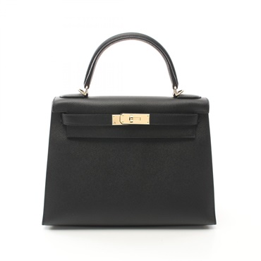 HERMES Kelly 28 2way shoulder Hand bag B Outside stitched Epsom Black Used GHW