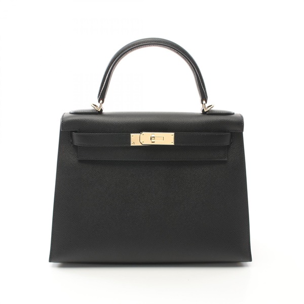 HERMES Kelly 28 2way shoulder Hand bag B Outside stitched Epsom Black Used GHW
