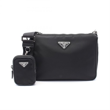 PRADA SAFFIANO TRAVEL Shoulder Bag 2VH113 Nylon leather Black Used unisex logo