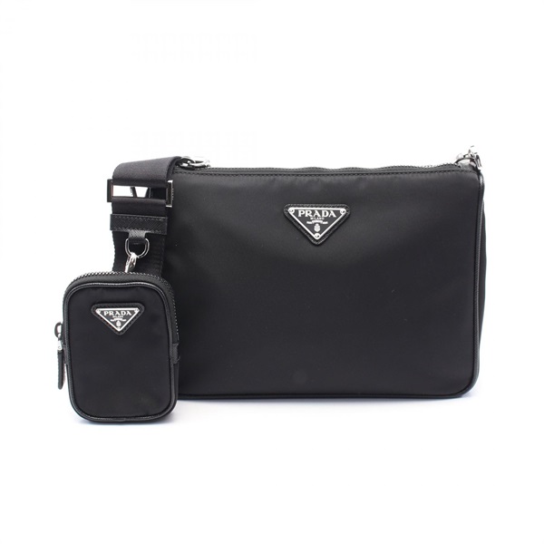 PRADA SAFFIANO TRAVEL Shoulder Bag 2VH113 Nylon leather Black Used unisex logo