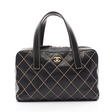 CHANEL Wild stitch Handbag A18121 leather Black Used Women GHW CC Coco