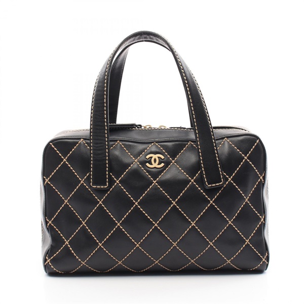 CHANEL Wild stitch Handbag A18121 leather Black Used Women GHW CC Coco