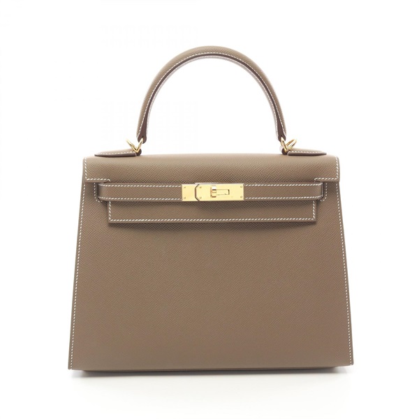 HERMES Kelly 28 2way Hand shoulder bag B Epsom Etoupe Grey Used GHW