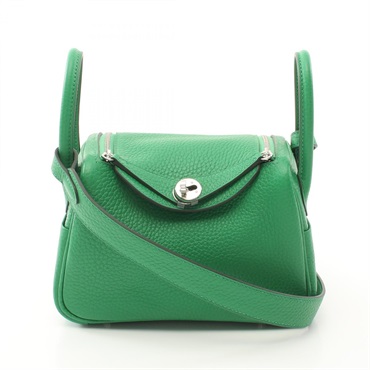 HERMES Lindy Mini Shoulder crossbody Bag W Taurillon Clemence Bamboo SHW