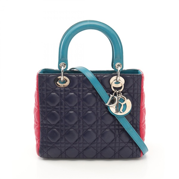 Christian Dior LADY DIOR Cannage 2way Handbag M0550PTRI leather Navy Pink Used