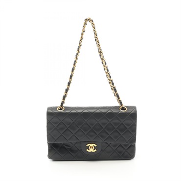 CHANEL Matelasse W flap Shoulder Bag A01112 Lamb sheep leather Black Used GHW CC