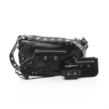 BALENCIAGA LE CAGO Shoulder crossbody Bag studs 719082 leather Black Used