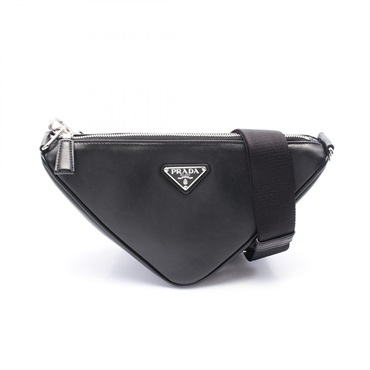 PRADA Triangle Shoulder Bag 2VH155 leather Black Used Women crossbody logo
