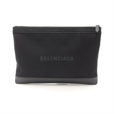 BALENCIAGA Navy Clip L clutch bag 373840 canvas leather Black Used unisex