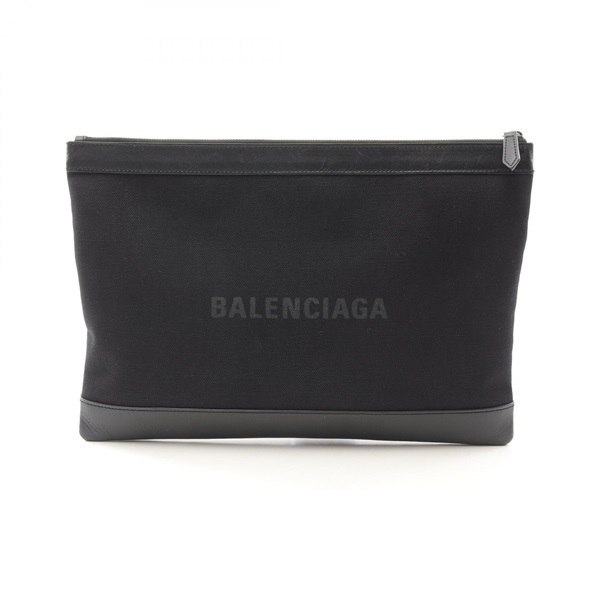 BALENCIAGA Navy Clip L clutch bag 373840 canvas leather Black Used unisex