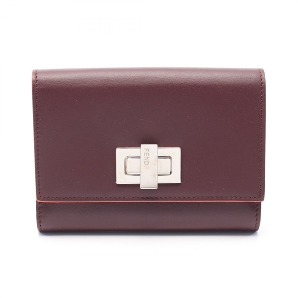 FENDI Peekaboo Bi-fold wallet leather Bordeaux Used Women