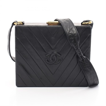 CHANEL V-Stitch Chevron Shoulder crossbody Bag Lambskin Black Used COCO GHW